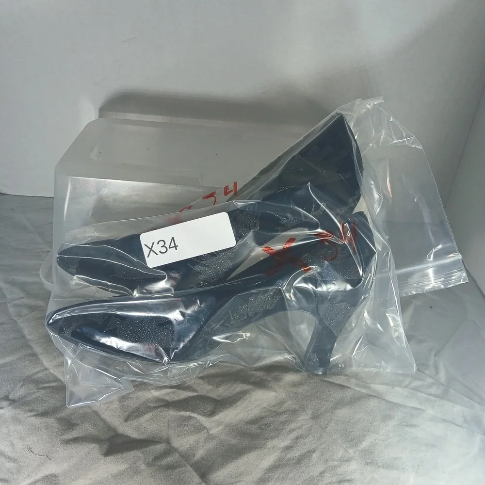 Night Life by Life Stride Womens 7.5‎ M Black Silver Glitter Velvet Pumps Heels